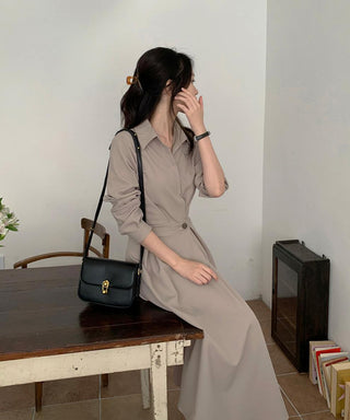 One-button wrap A-line dress