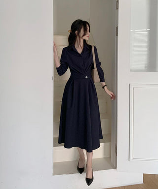 One-button wrap A-line dress
