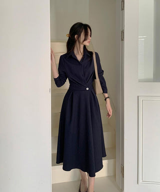 One-button wrap A-line dress
