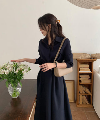 One-button wrap A-line dress