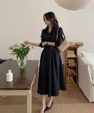 One-button wrap A-line dress