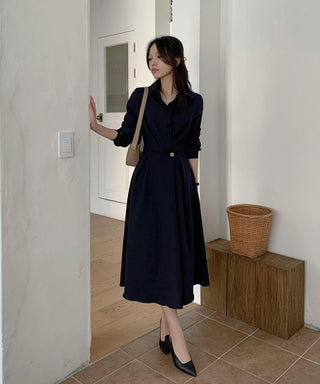 One-button wrap A-line dress