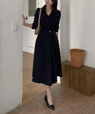 One-button wrap A-line dress