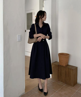 One-button wrap A-line dress