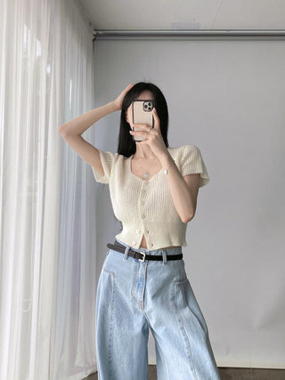 Pleated stitching loose jeans