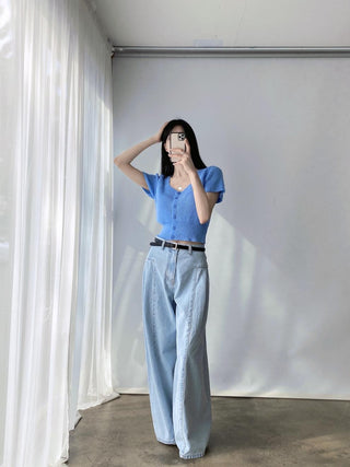 Pleated stitching loose jeans