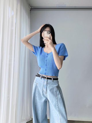 Pleated stitching loose jeans