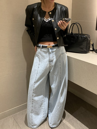 Pleated stitching loose jeans