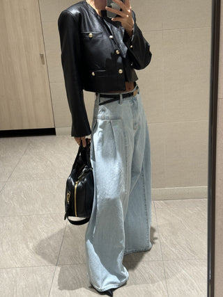 Pleated stitching loose jeans
