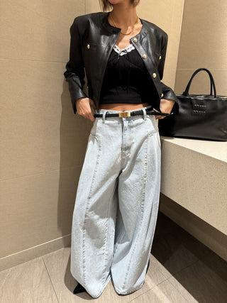 Pleated stitching loose jeans
