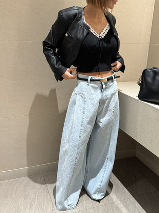 Pleated stitching loose jeans