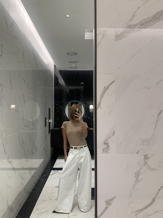 Pleated stitching loose jeans