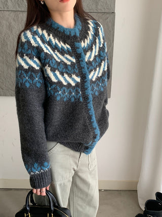 Retro Contrasting color knitted cardigan