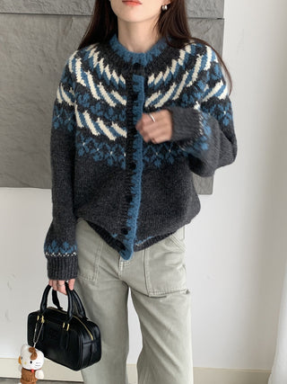 Retro Contrasting color knitted cardigan