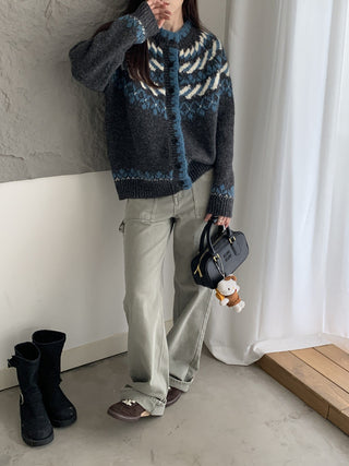 Retro Contrasting color knitted cardigan