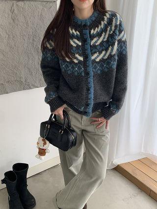 Retro Contrasting color knitted cardigan