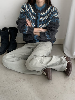 Retro Contrasting color knitted cardigan