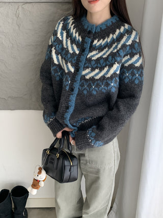 Retro Contrasting color knitted cardigan