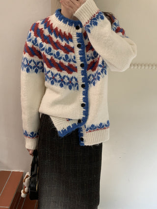 Retro Contrasting color knitted cardigan