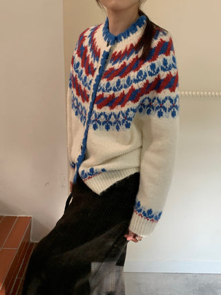 Retro Contrasting color knitted cardigan