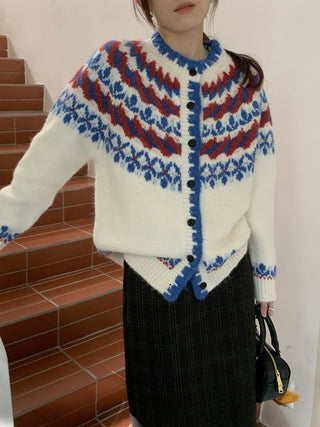 Retro Contrasting color knitted cardigan