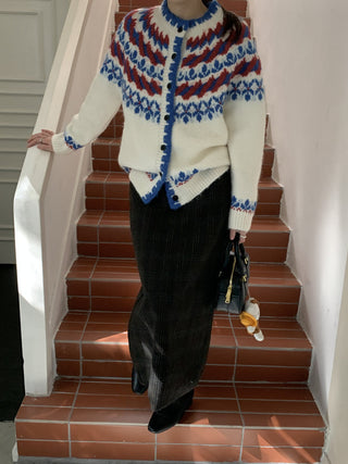 Retro Contrasting color knitted cardigan
