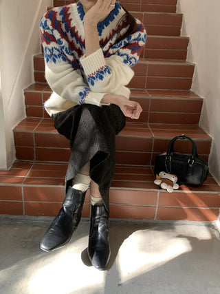 Retro Contrasting color knitted cardigan