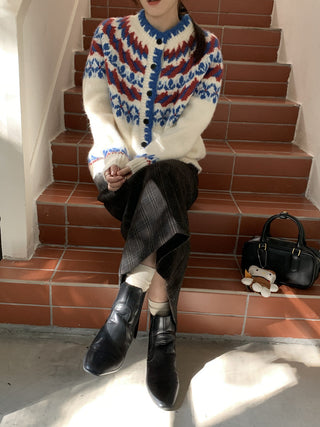 Retro Contrasting color knitted cardigan