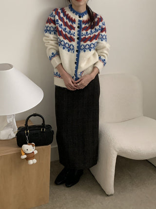Retro Contrasting color knitted cardigan