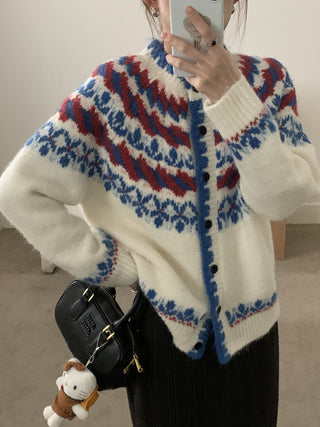Retro Contrasting color knitted cardigan