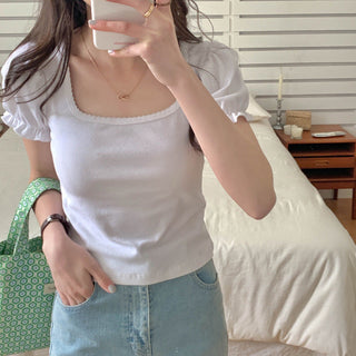 Small fresh flower bubble sleeve top