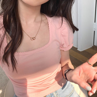 Small fresh flower bubble sleeve top