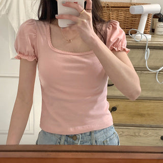 Small fresh flower bubble sleeve top