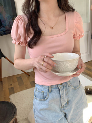 Small fresh flower bubble sleeve top