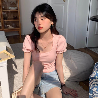 Small fresh flower bubble sleeve top