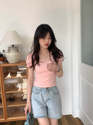 Small fresh flower bubble sleeve top