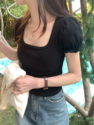 Small fresh flower bubble sleeve top
