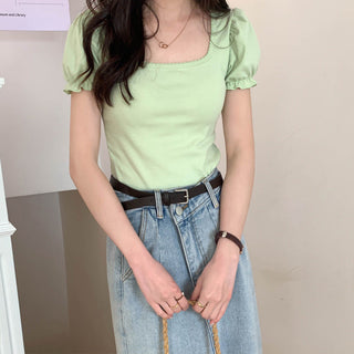 Small fresh flower bubble sleeve top