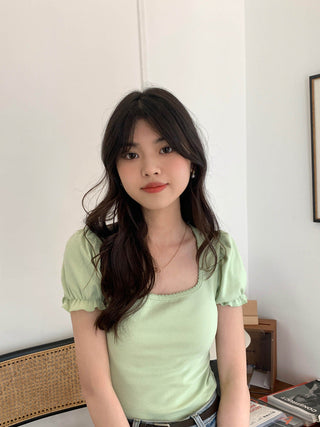 Small fresh flower bubble sleeve top