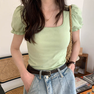 Small fresh flower bubble sleeve top