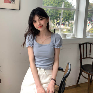 Small fresh flower bubble sleeve top
