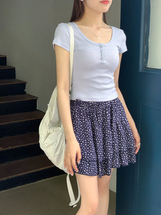 Crushed flower round neck crop top