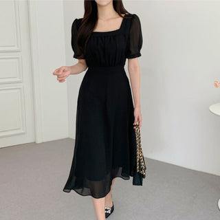 French square collar wrinkled design dress