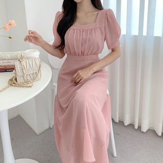 French square collar wrinkled design dress