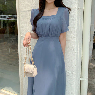 French square collar wrinkled design dress