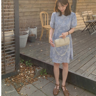 Fresh flower bubble bubble sleeve dress