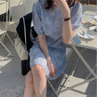 Fresh flower bubble bubble sleeve dress