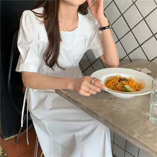 Korean solid color drawers waist dress
