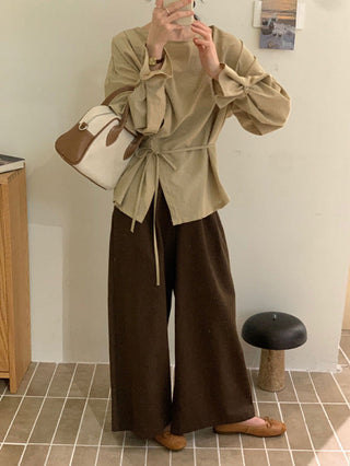 Round neck solid color waist lace top