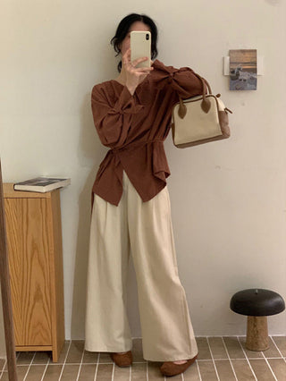 Round neck solid color waist lace top